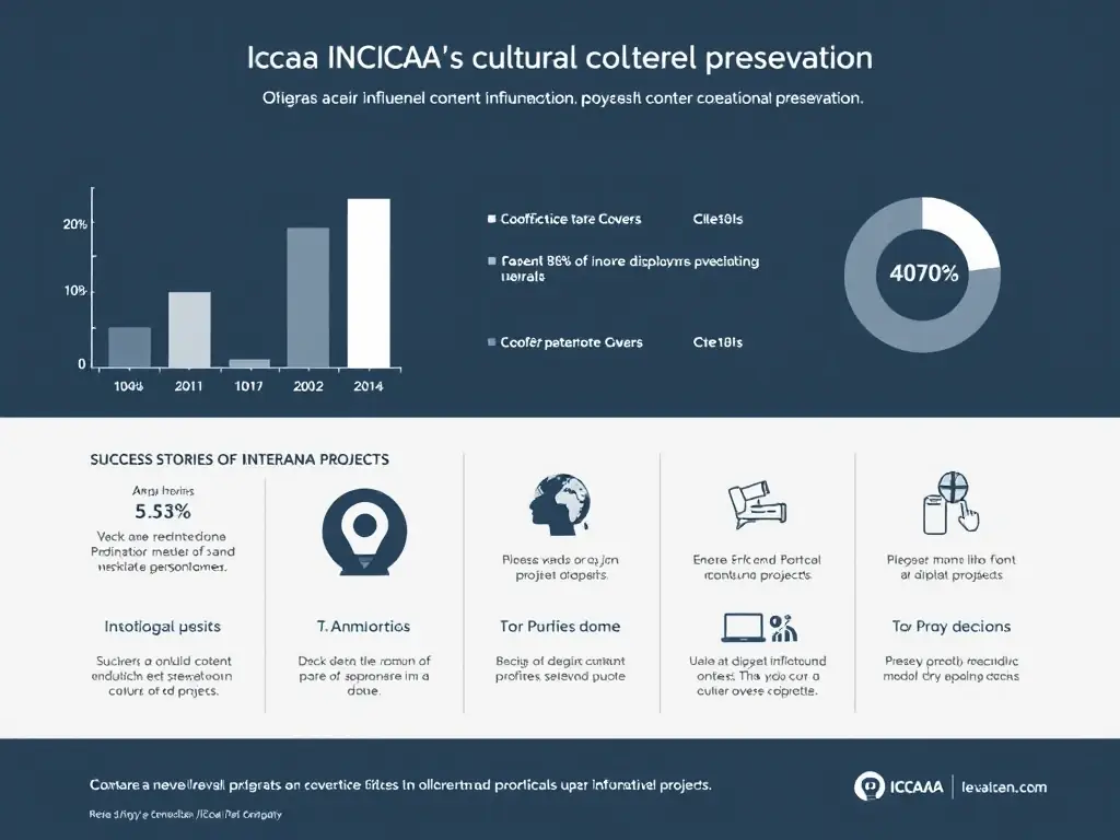 A visually appealing infographic illustrating ICCAA's impact on cultural content preservation, showcasing key statistics and success stories from various international projects.