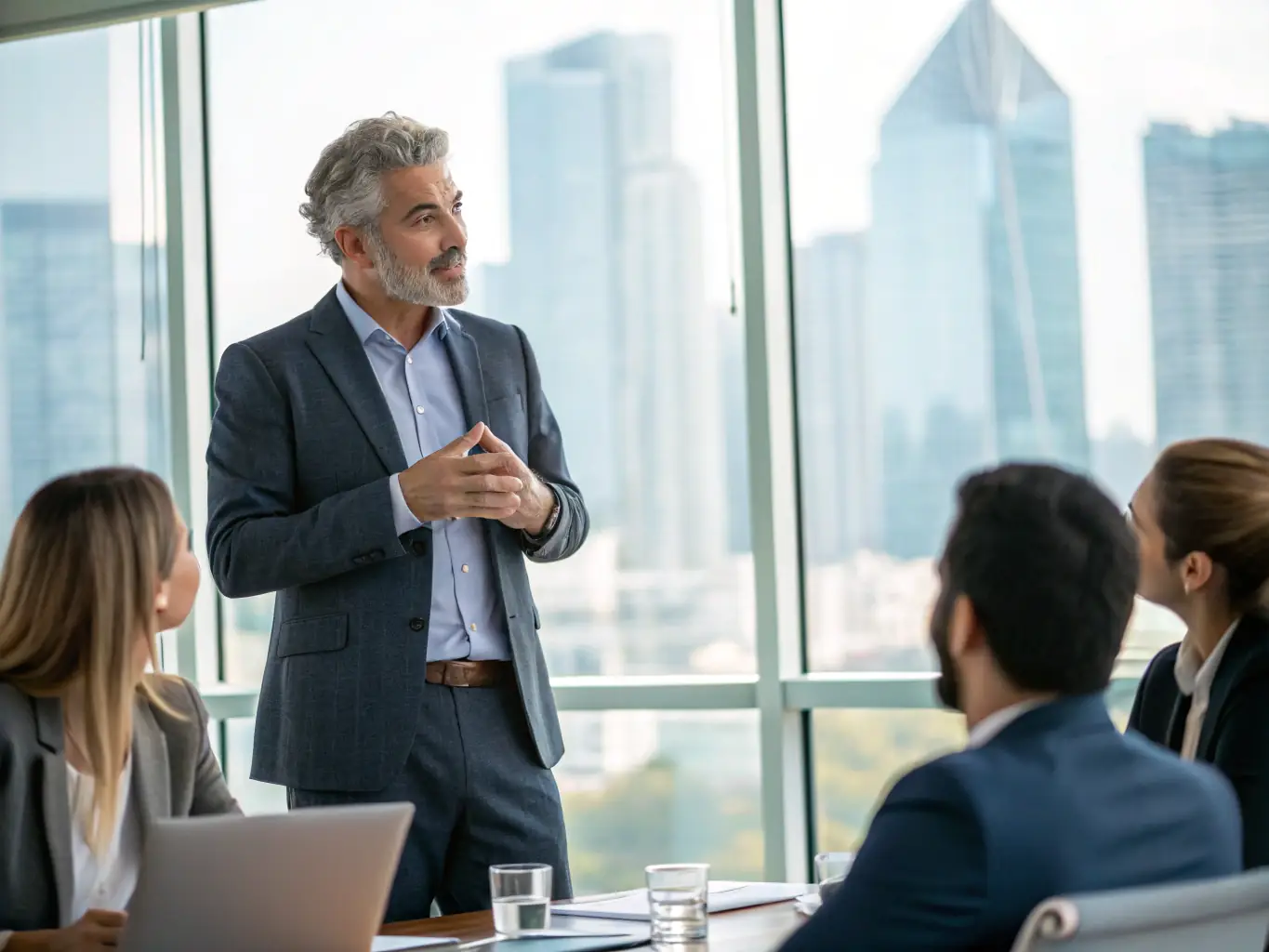 A professional photograph of ICCAA's executive director addressing an international conference on cultural content administration, emphasizing the organization's global reach and influence.